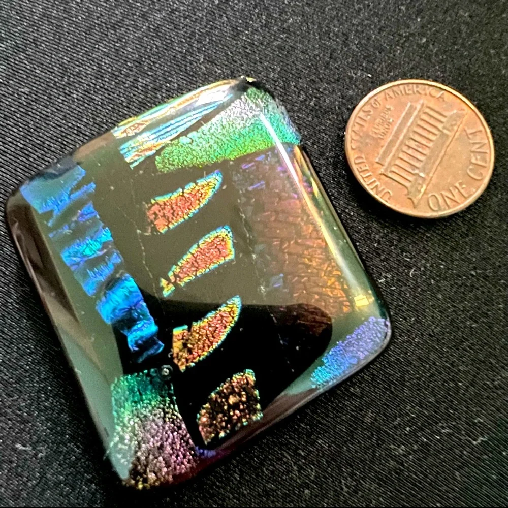 Dichroic Glass cabochon multicolored almost 2 inches multi patterns & surprises